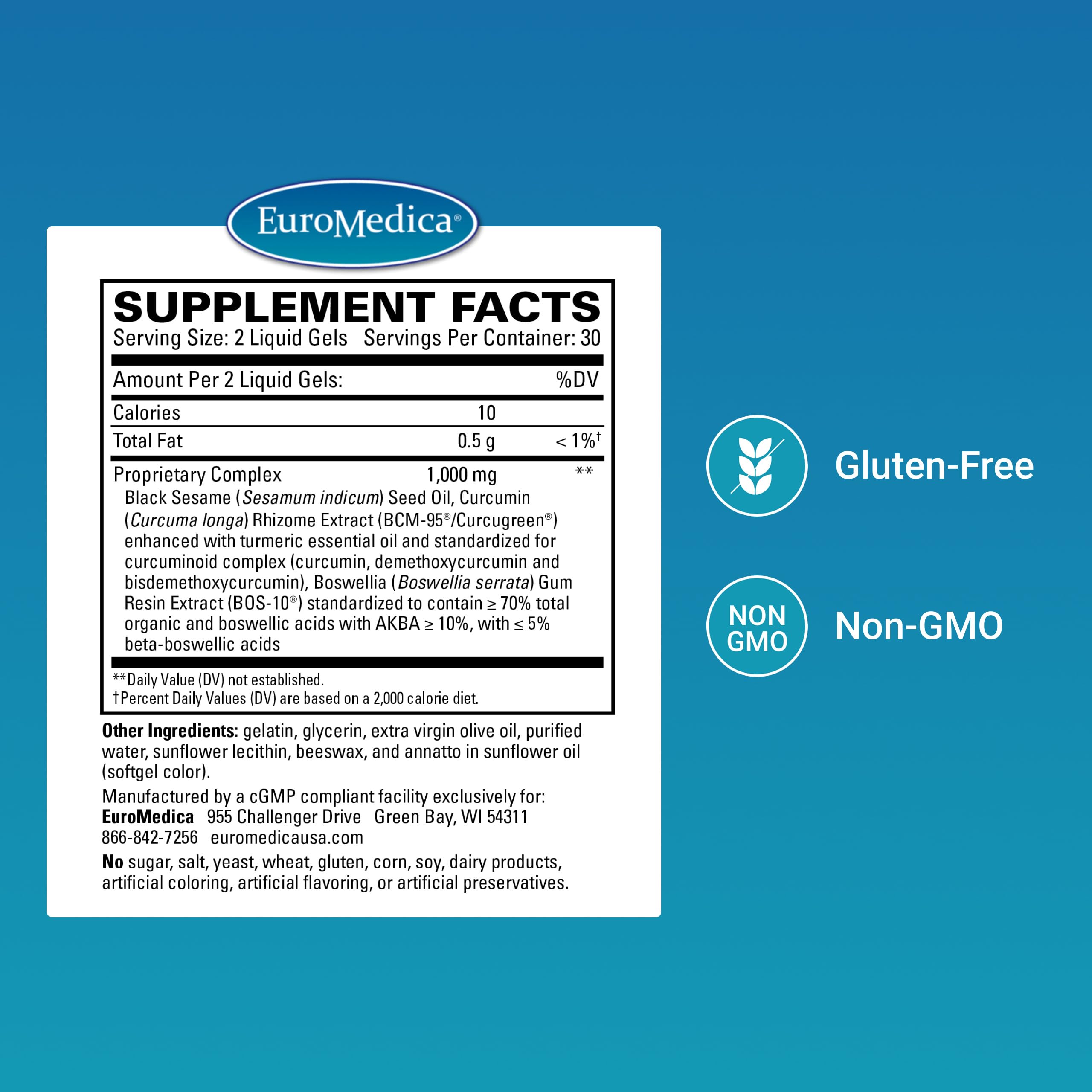 Close-up of BCM-95 curcumin and BOS-10 boswellia ingredients on label