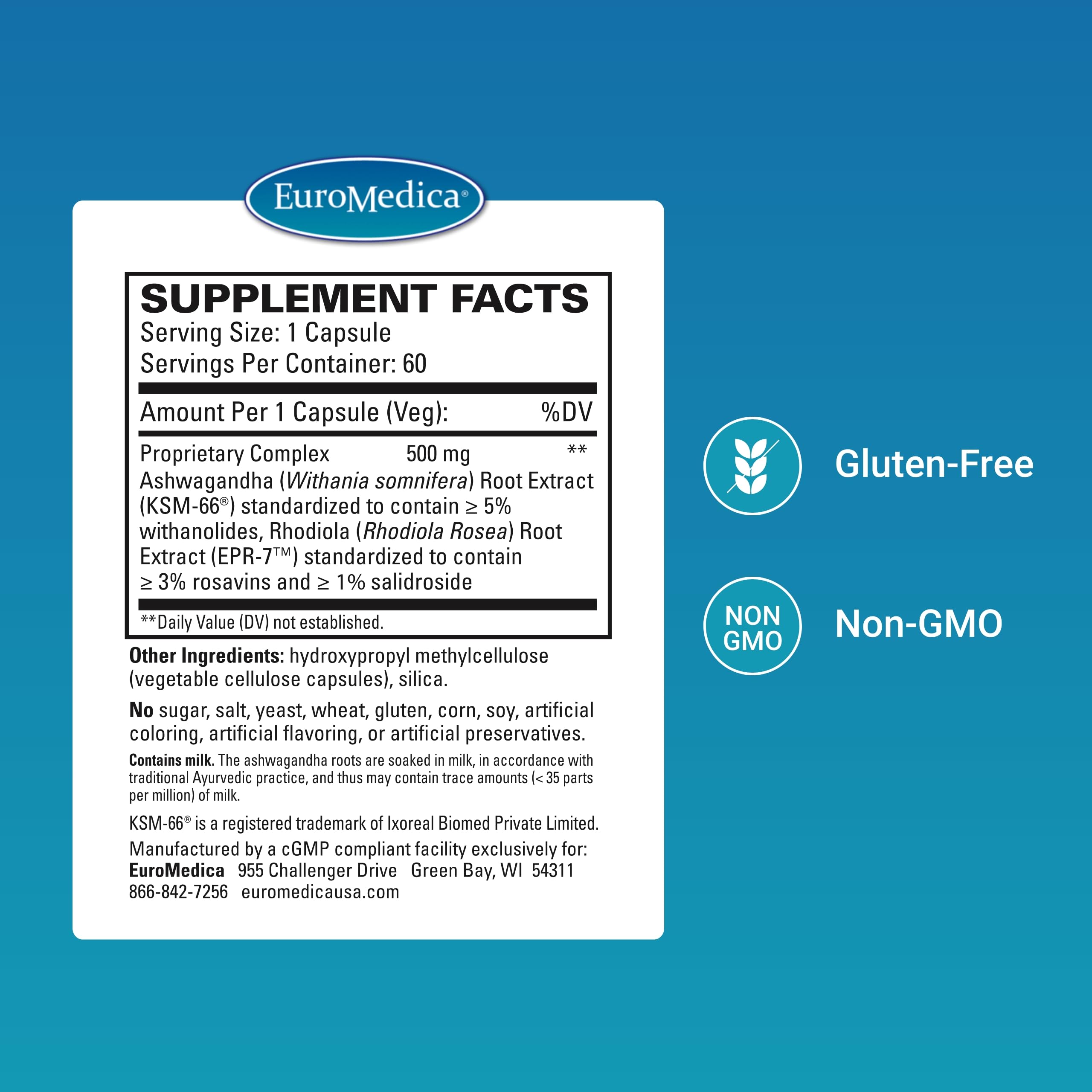 Ashwagandha and Rhodiola Rosea herbal extract capsules