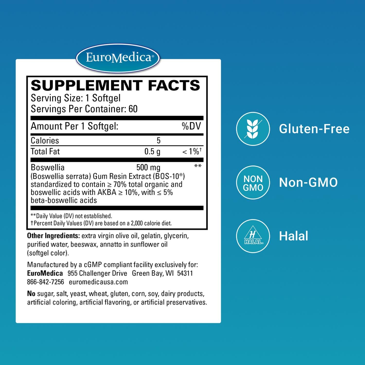 Back label view of EuroMedica BosPro bottle showing supplement facts