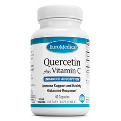 EuroMedica Quercetin Plus Vitamin C bottle label featuring 60 capsules