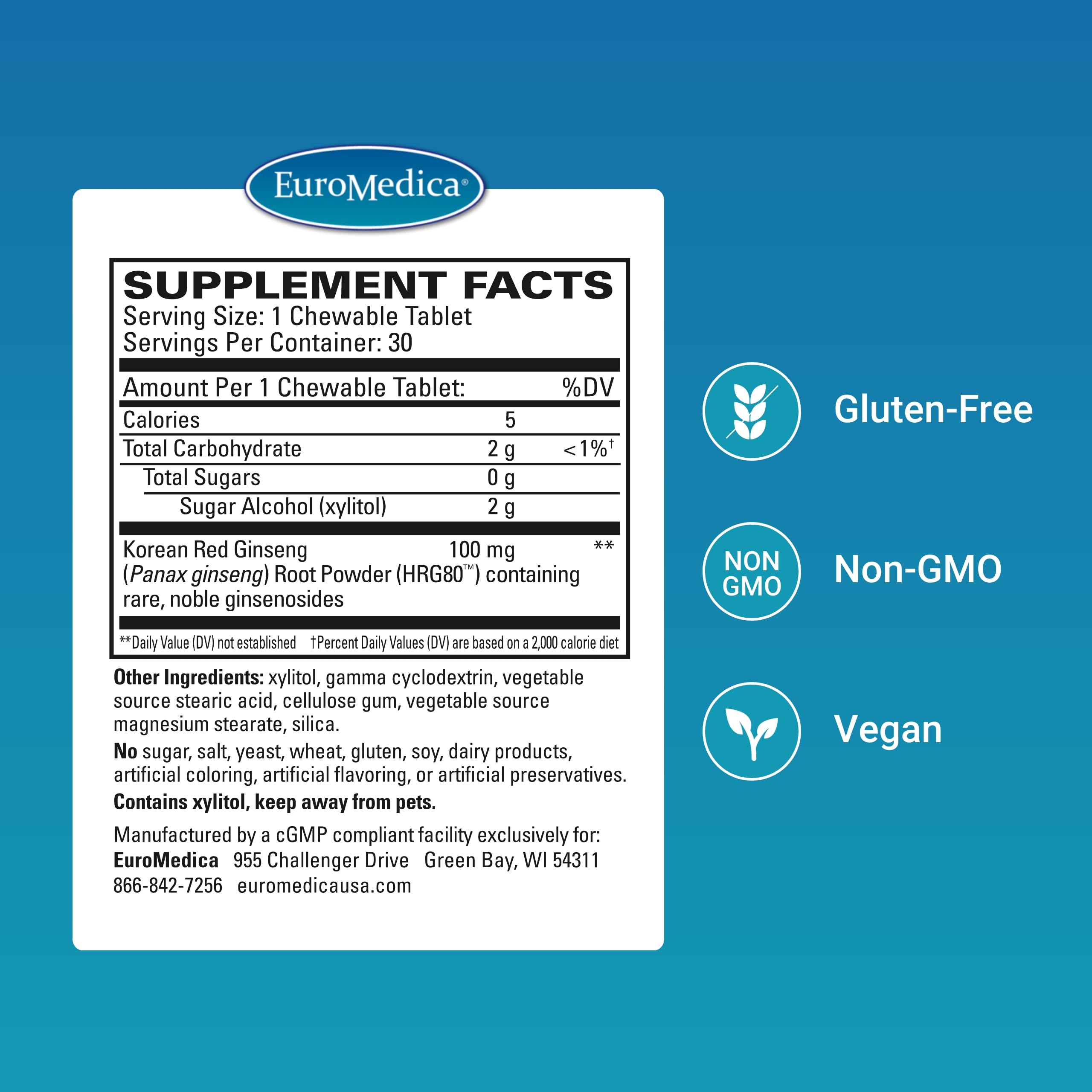 Close-up of EuroMedica Red Ginseng Energy bottle label