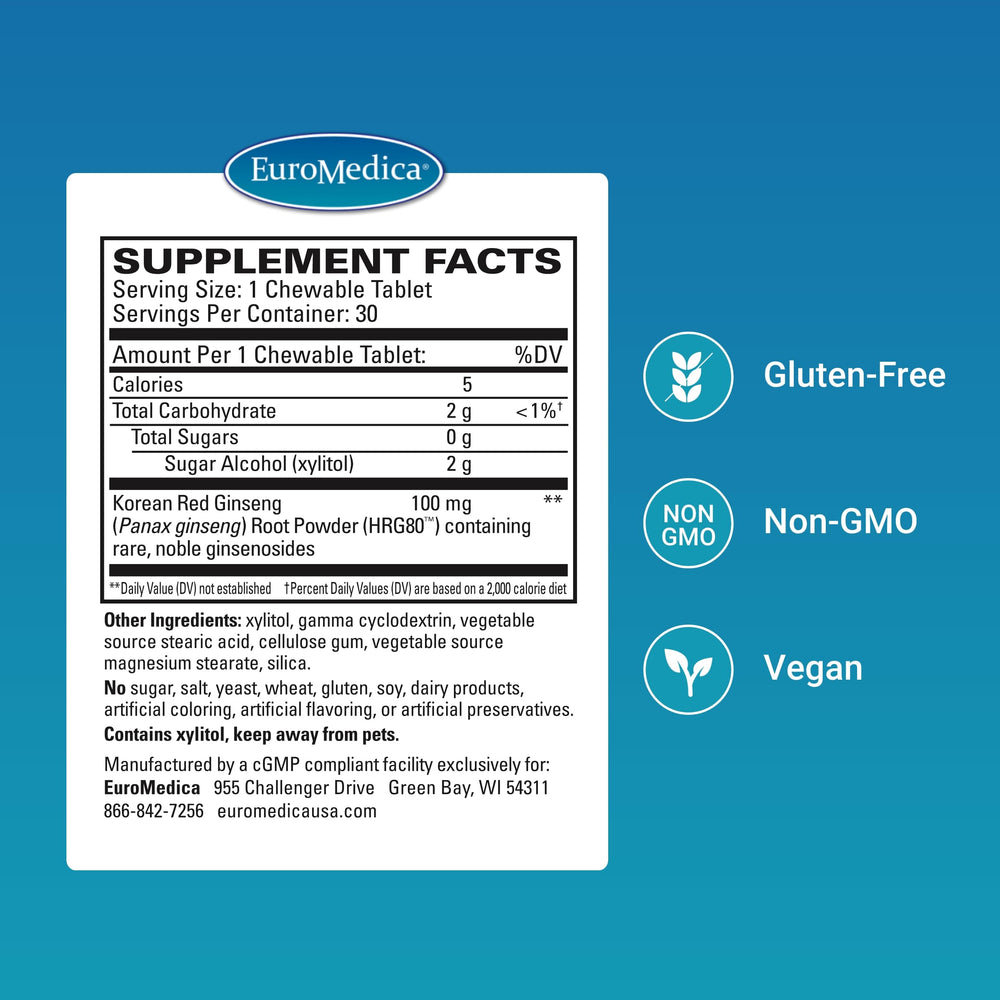 Close-up of EuroMedica Red Ginseng Energy bottle label