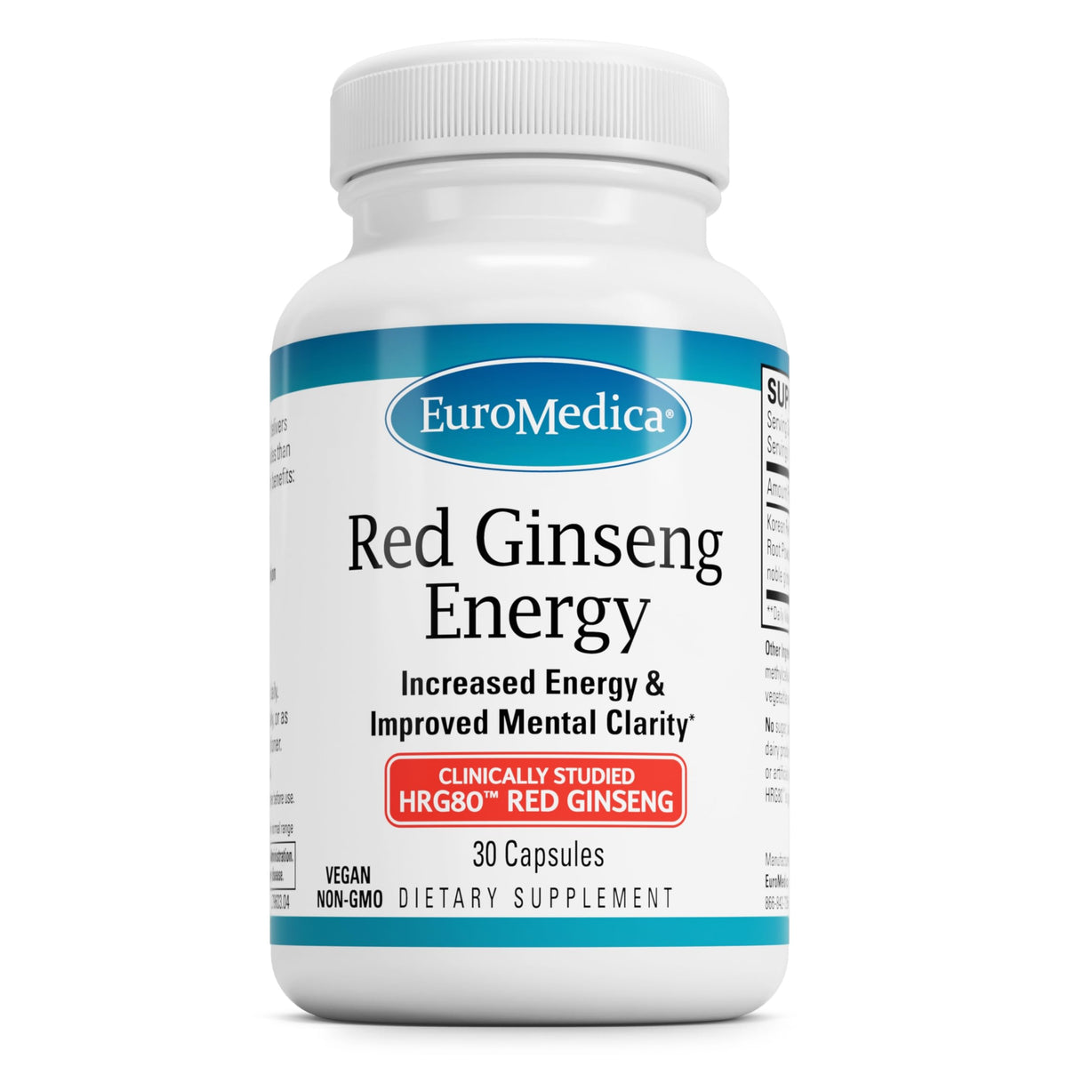 Bottle of EuroMedica Red Ginseng Energy supplement