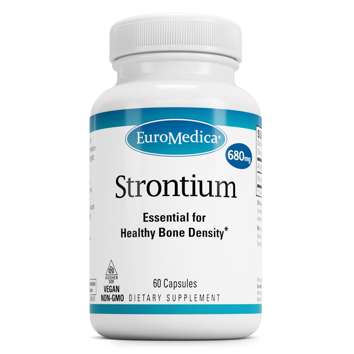 EuroMedica Strontium bone health supplement bottle with 60 vegan capsules
