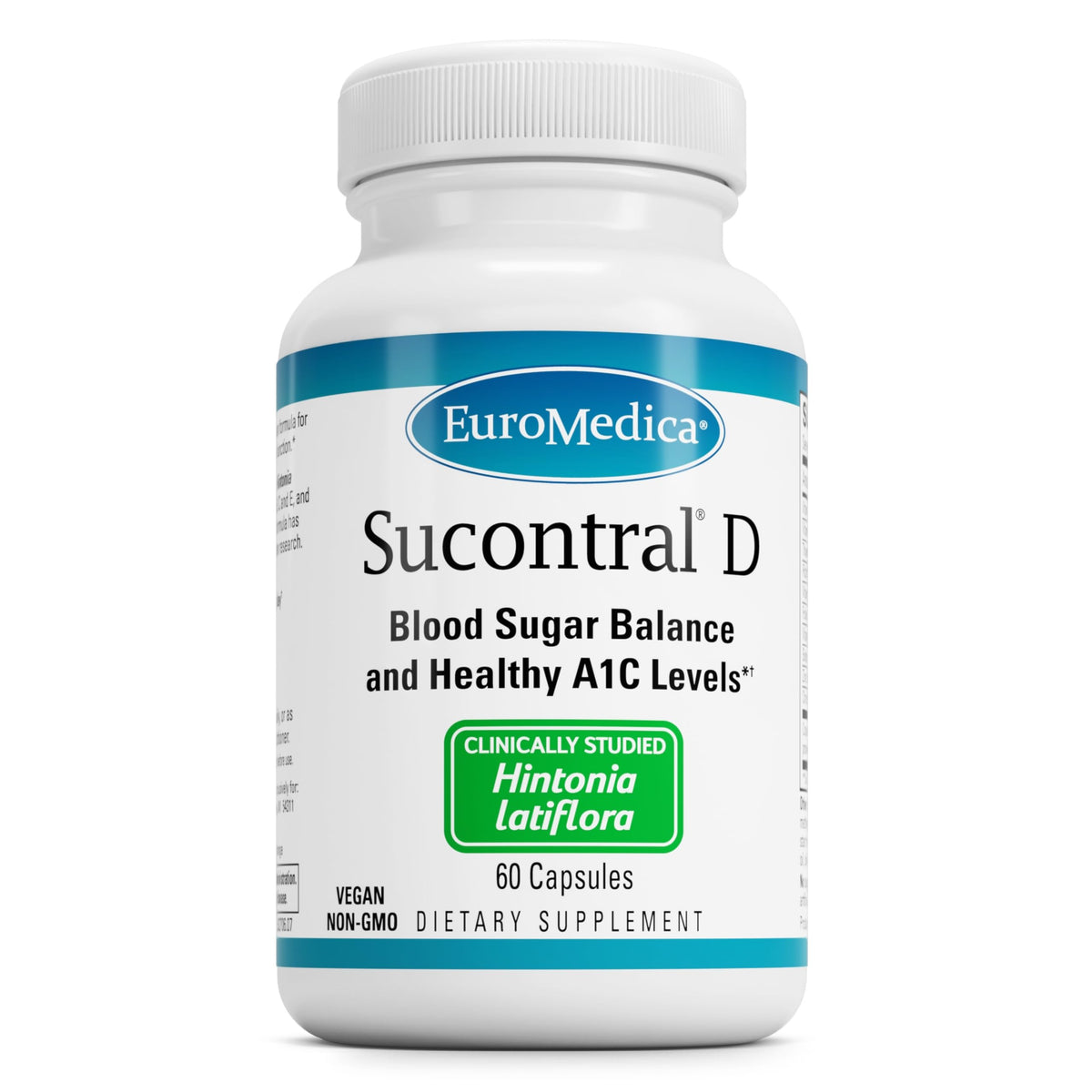 Front view of EuroMedica Sucontral D bottle with 60 capsules