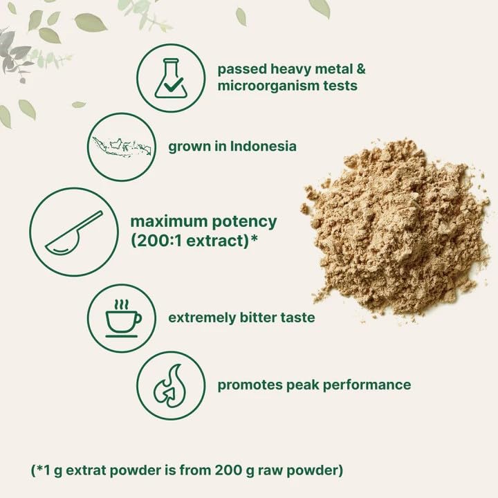 Macro shot of Eurycoma Longifolia root extract powder texture