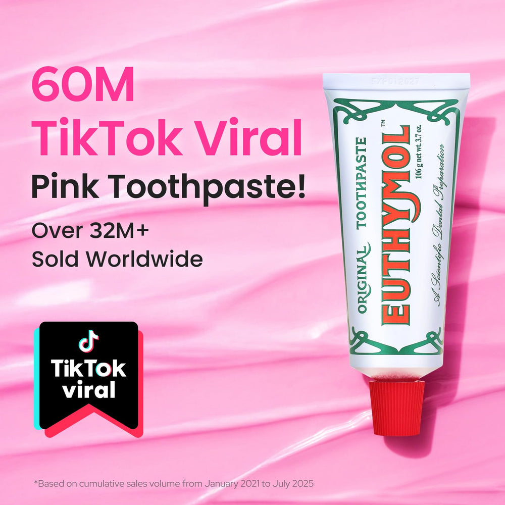 Close-up of EUTHYMOL Pink toothpaste box and tube