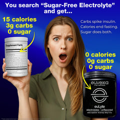 Euvexia euLyte scoop closeup showing powder dissolving for zero-sugar hydration.