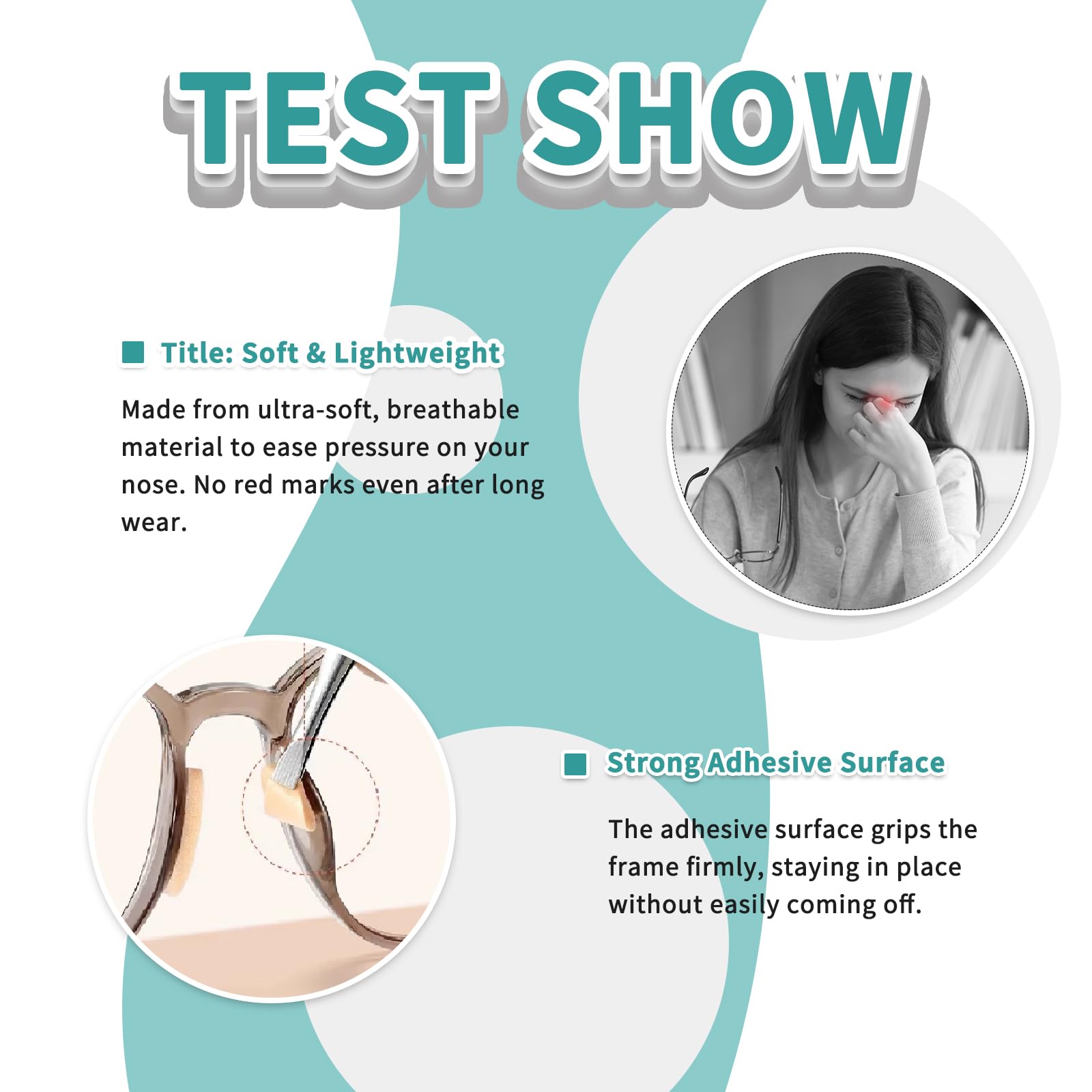 Soft EVA foam nose pads attached to eyeglasses