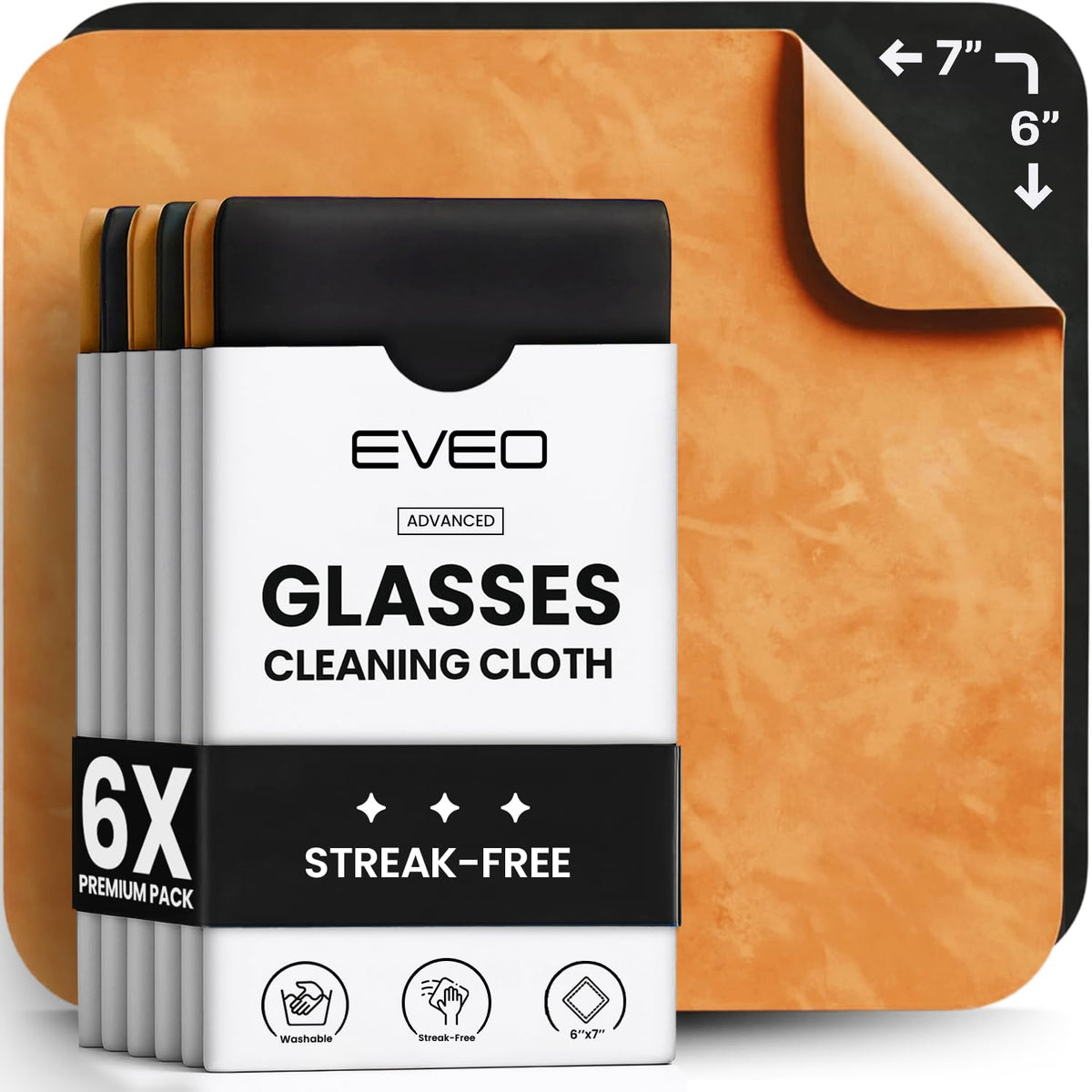 EVEO Glasses Cleaning Cloth 6 Pack – Black and Orange colorway