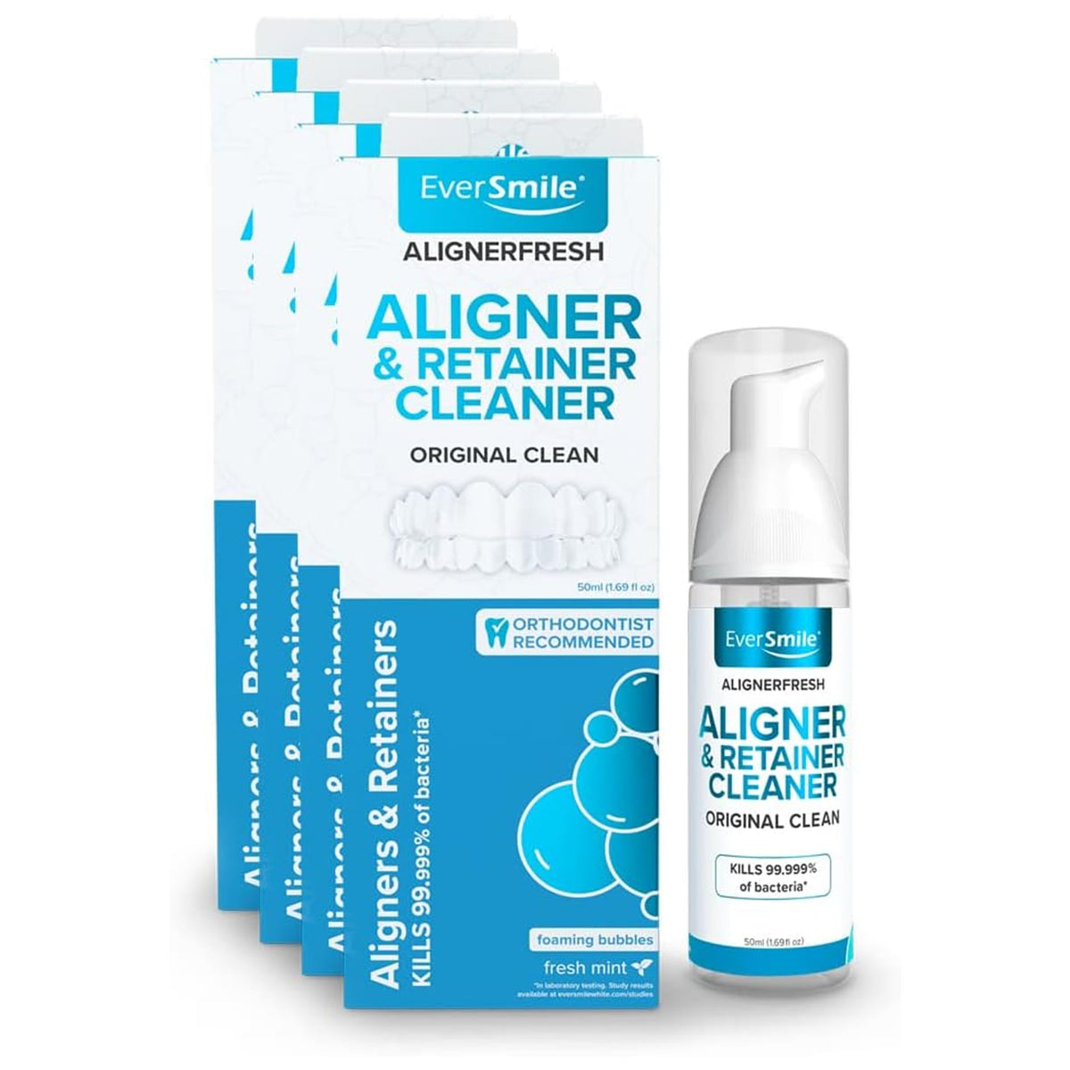 Front packaging of EverSmile AlignerFresh Original Clean Foam 50ml 4-pack