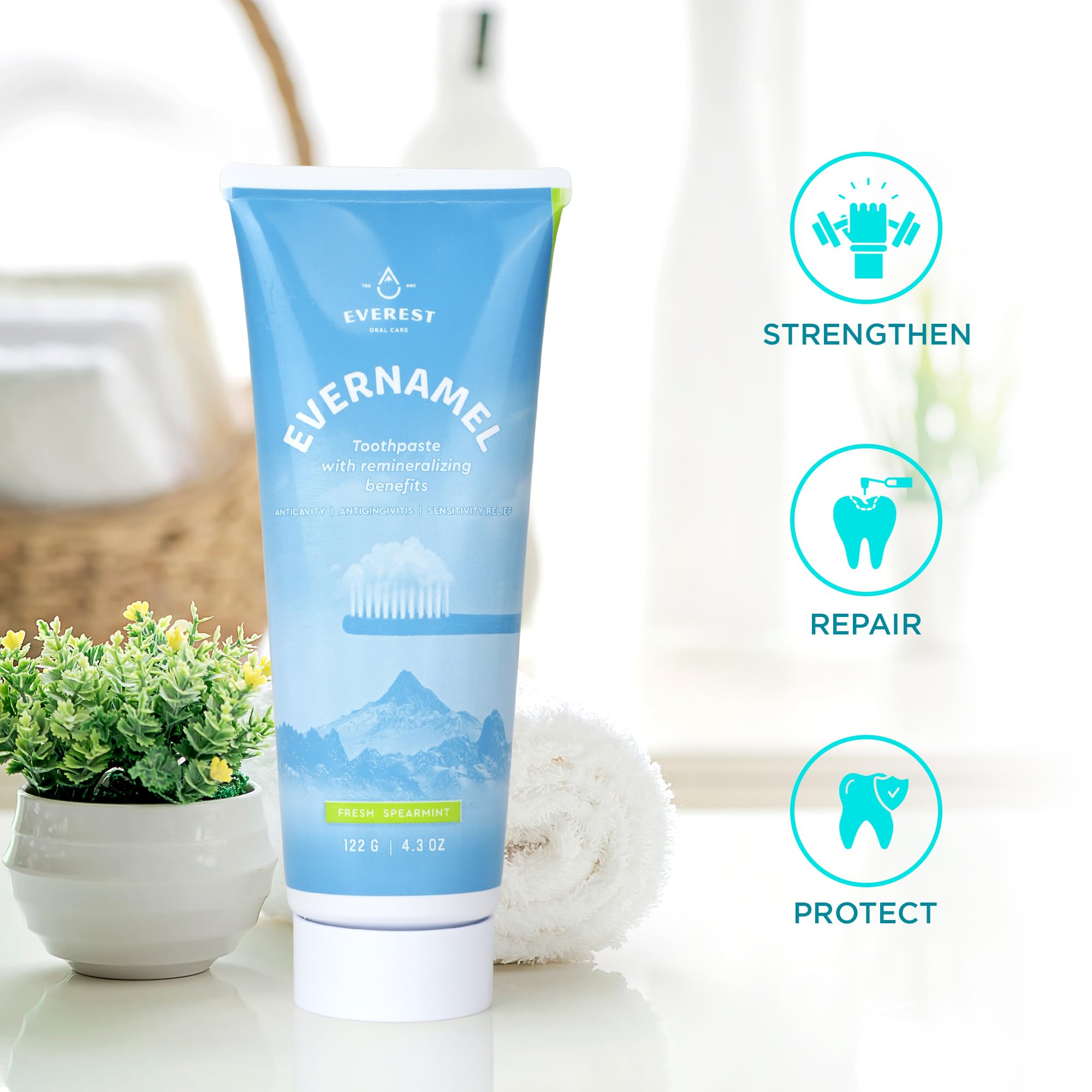 Back of Evernamel Spearmint toothpaste packaging showing size and pack details