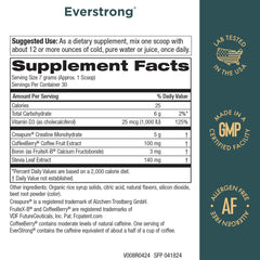 Close-up of EverStrong Berry Burst 210g label