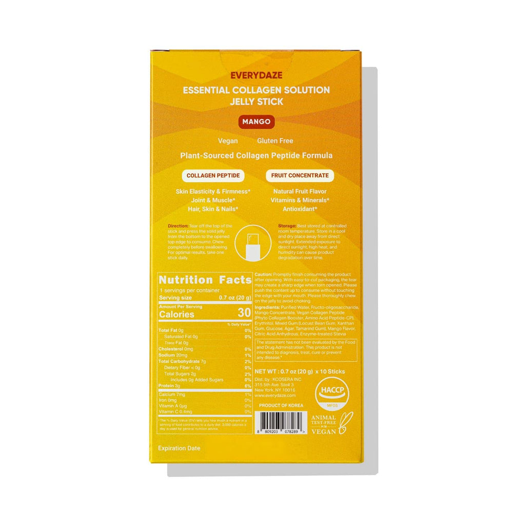 Box of EVERYDAZE Collagen Solution Jelly Sticks Mango 10 packs