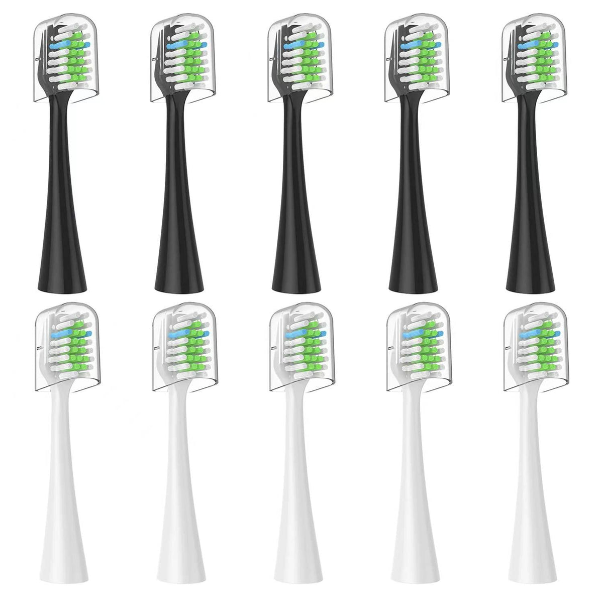 Everystep 10-pack replacement toothbrush heads for AquaSonic Duo and Home Dental Center, black and white heads