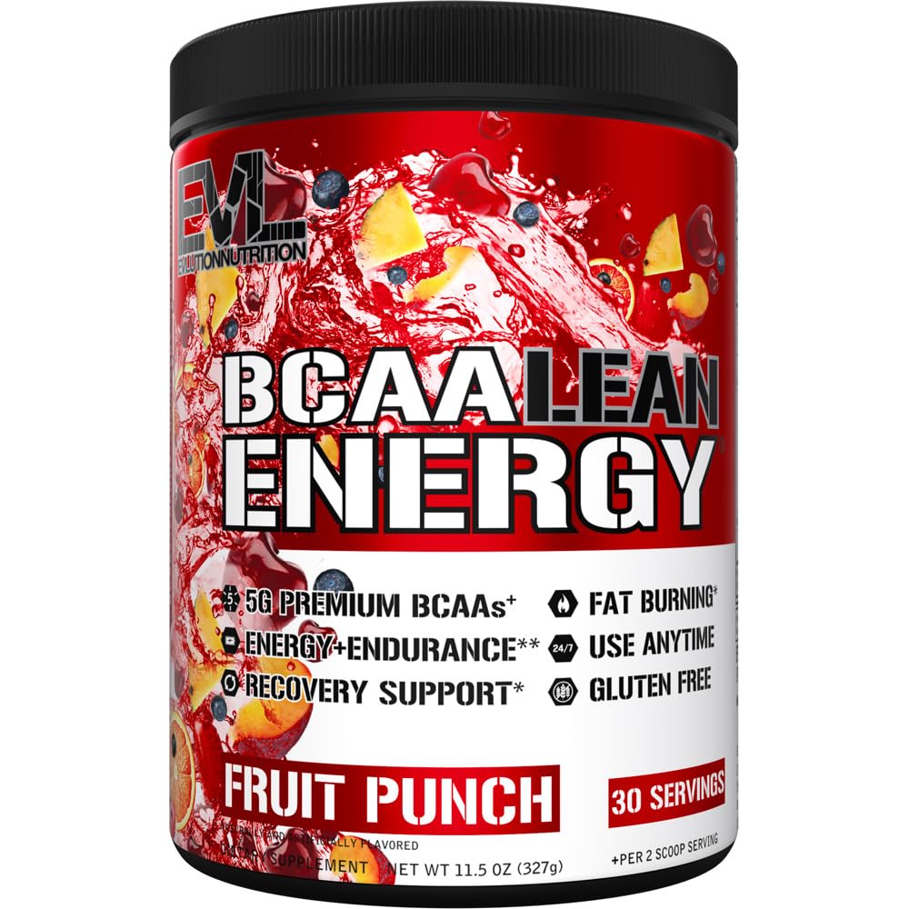 EVL BCAA Lean Energy Powder canister – Fruit Punch flavor – front view