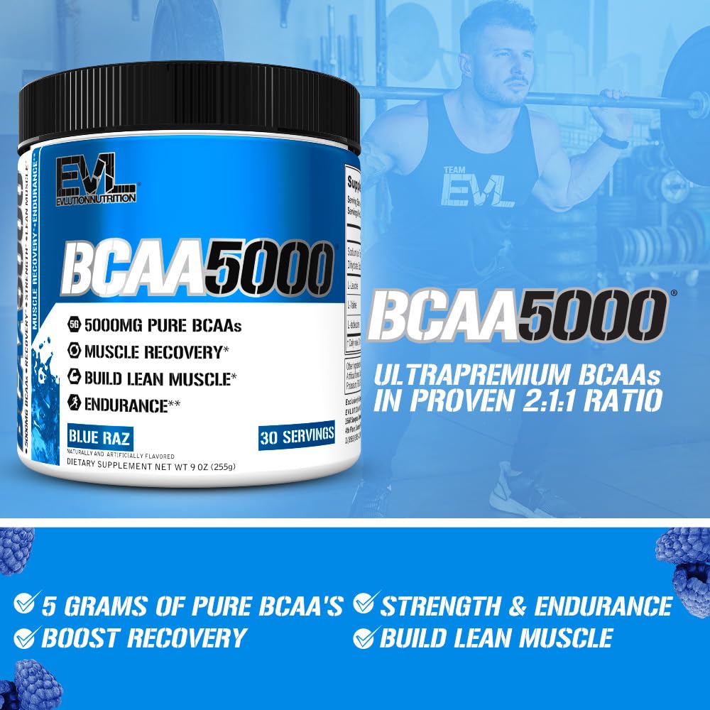 EVL BCAAs Blue Raz powder bottle