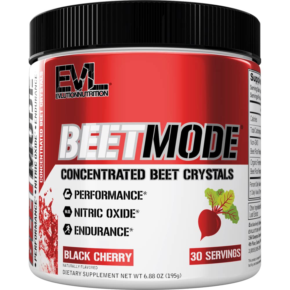 Evlution BeetMode bottle front showing Black Cherry flavor for pre- or post-workout boost