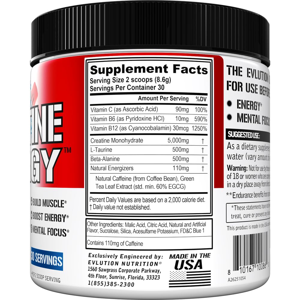 Creatine Energy powder with Rocket Pop flavor and ingredients