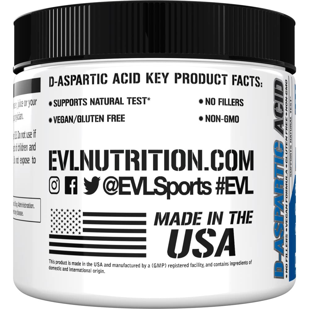 Evlution DAA powder label closeup highlights ingredients and quality standards