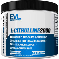 Evlution L-Citrulline2000 powder tub ready for mixing, plant-based pumps.
