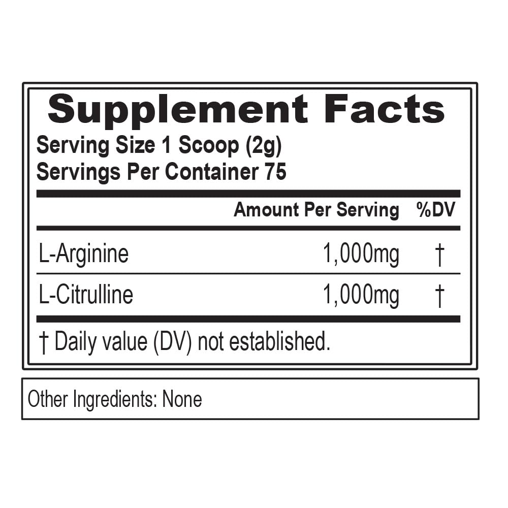 Close-up of 1000mg L-Arginine and 1000mg L-Citrulline per serving