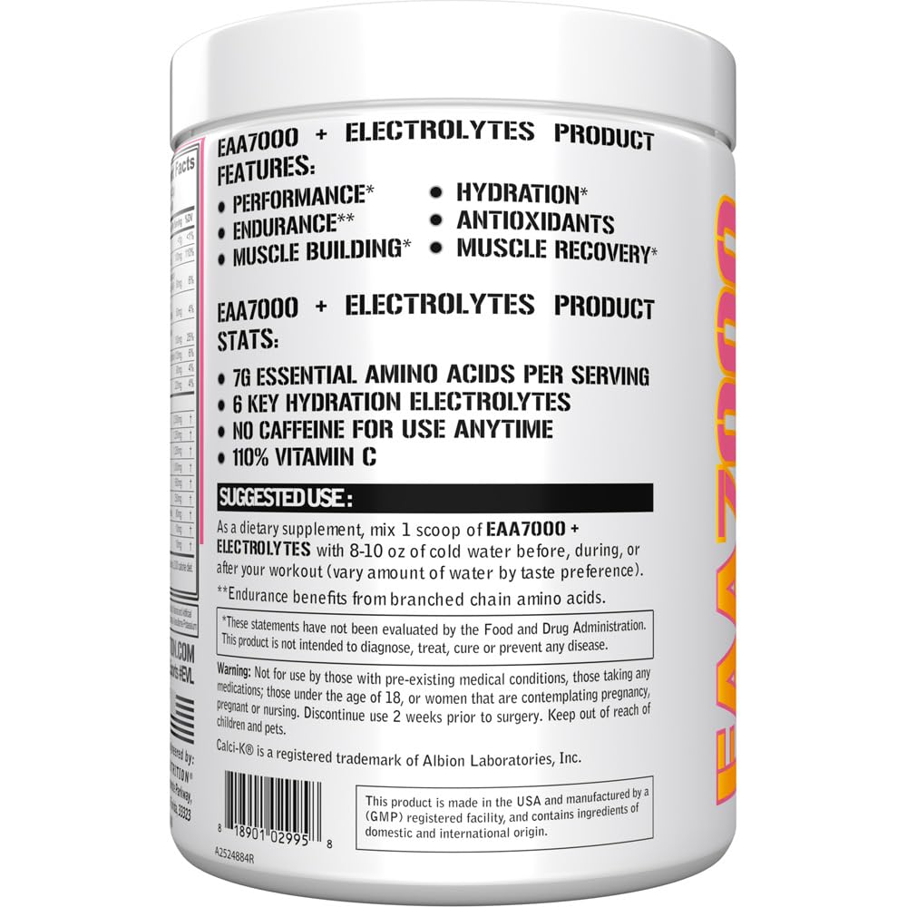 Close-up of EAA7000 + Electrolytes bottle label