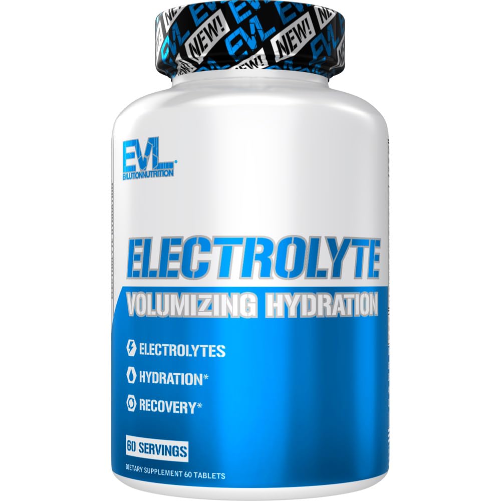 EVLution Nutrition Volumizing Electrolyte Hydration Tablets package and tablets (front view)