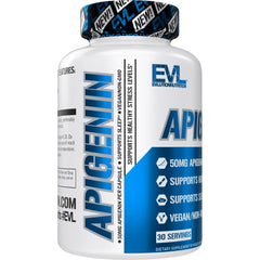 Vegan non-GMO Apigenin supplement bottle and pills image