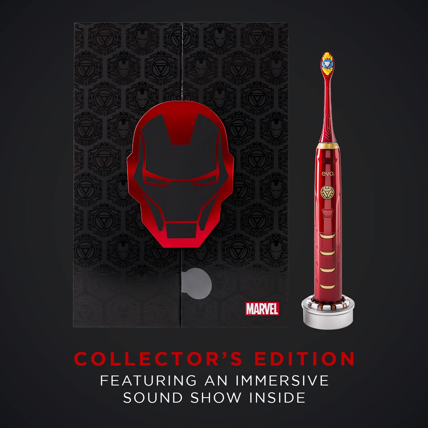 Product packaging featuring Marvel Iron Man and Stark Industries branding