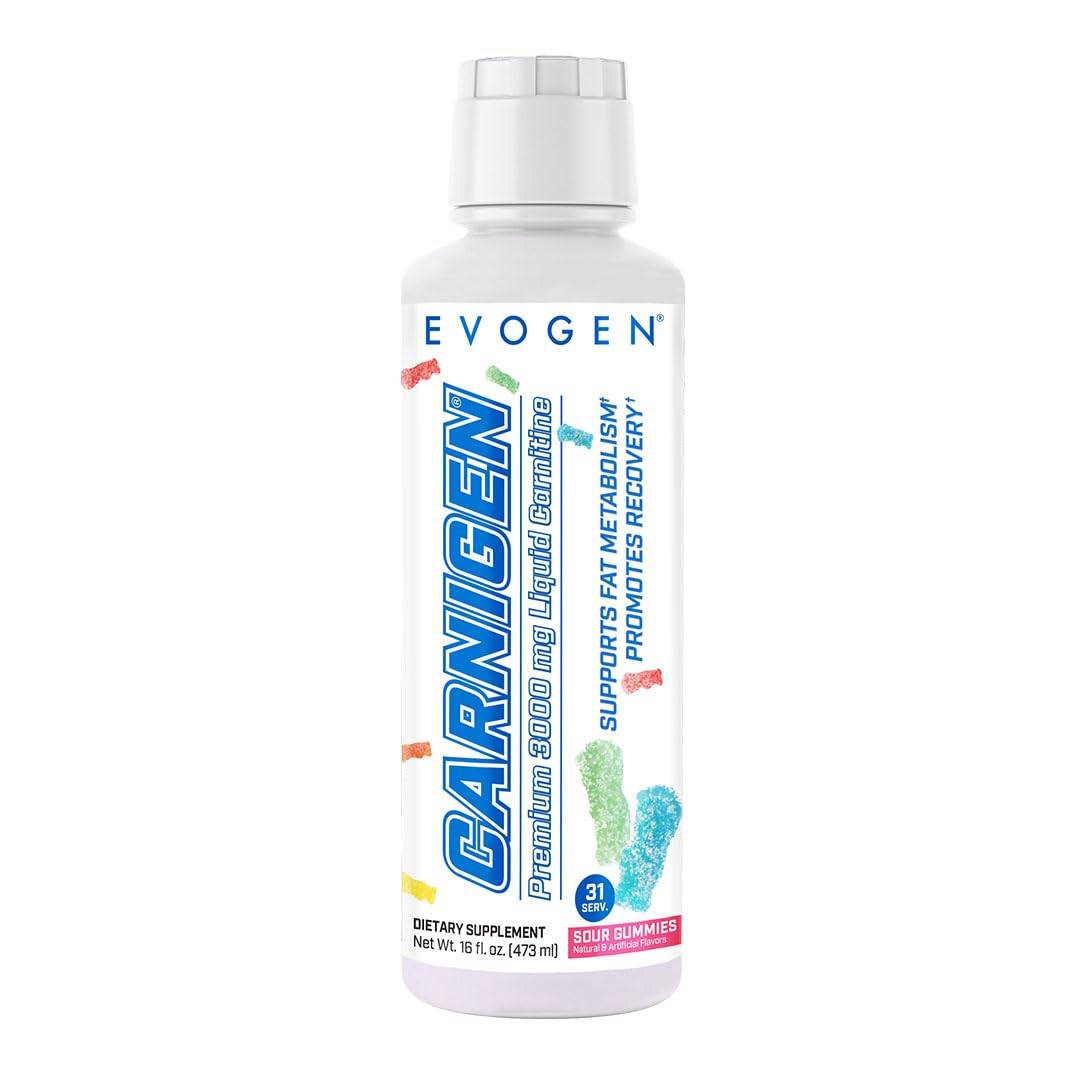 Evogen Carnigen Liquid bottle being poured, signaling caffeine-free metabolism support.