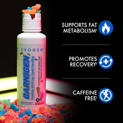 Evogen Carnigen Liquid poured into a glass, illustrating daily recovery-friendly use.
