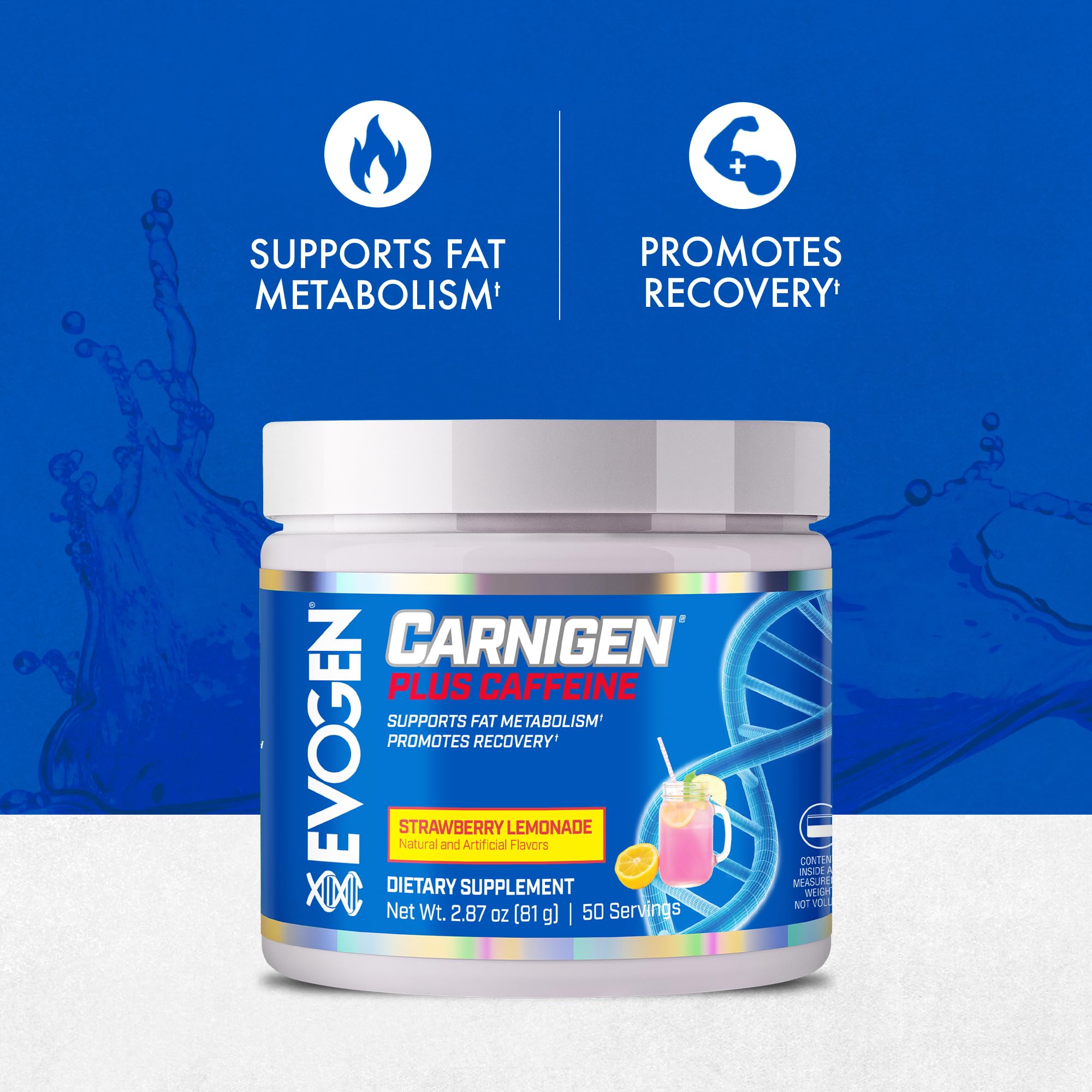 Evogen Carnigen Plus Caffeine mix-in glass illustrating ready-to-drink texture and energy