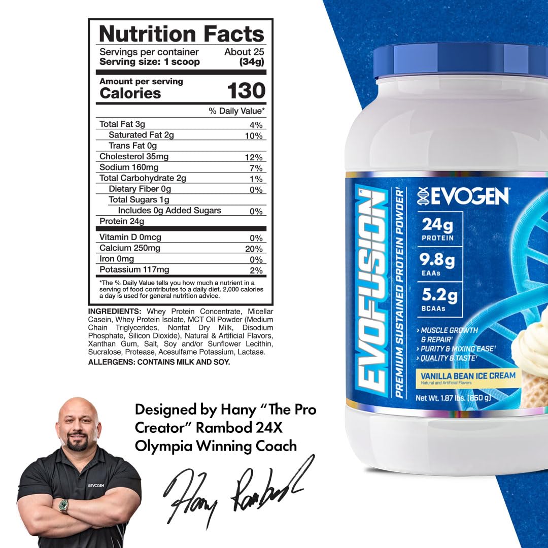 Evogen Evofusion Vanilla Bean Ice Cream flavor label emphasizes indulgent taste.