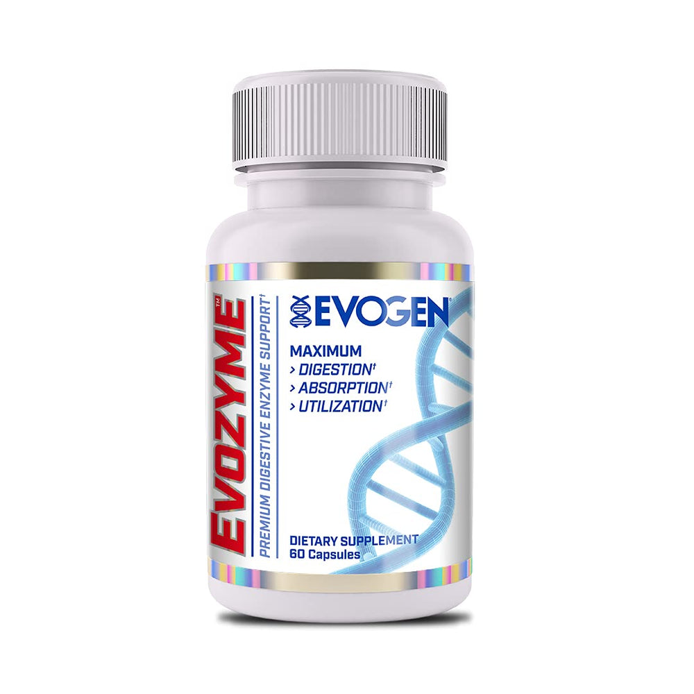Evogen Evozyme bottle showing 60 capsules for digestive enzymes