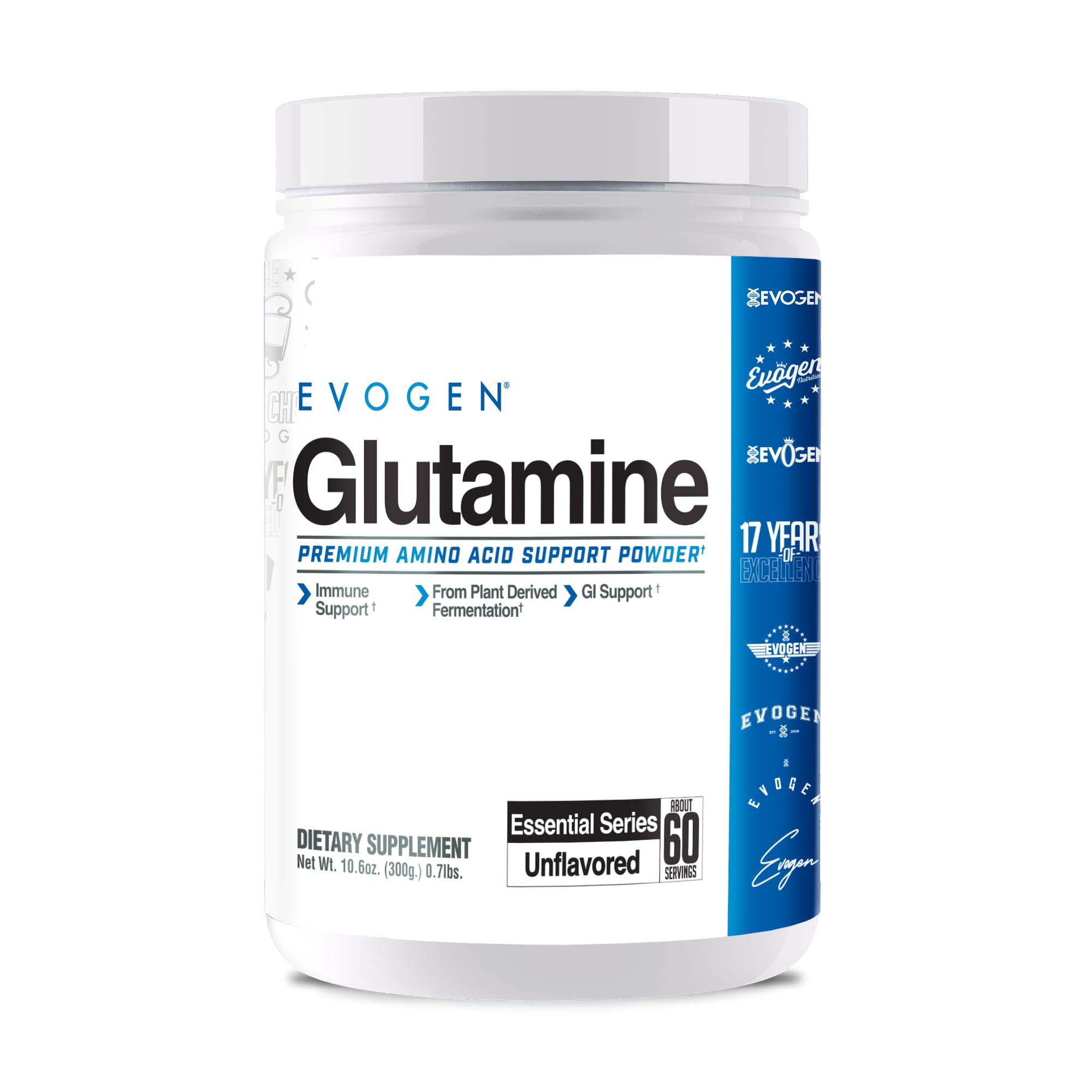 Evogen Glutamine bottle front label - premium recovery amino acid