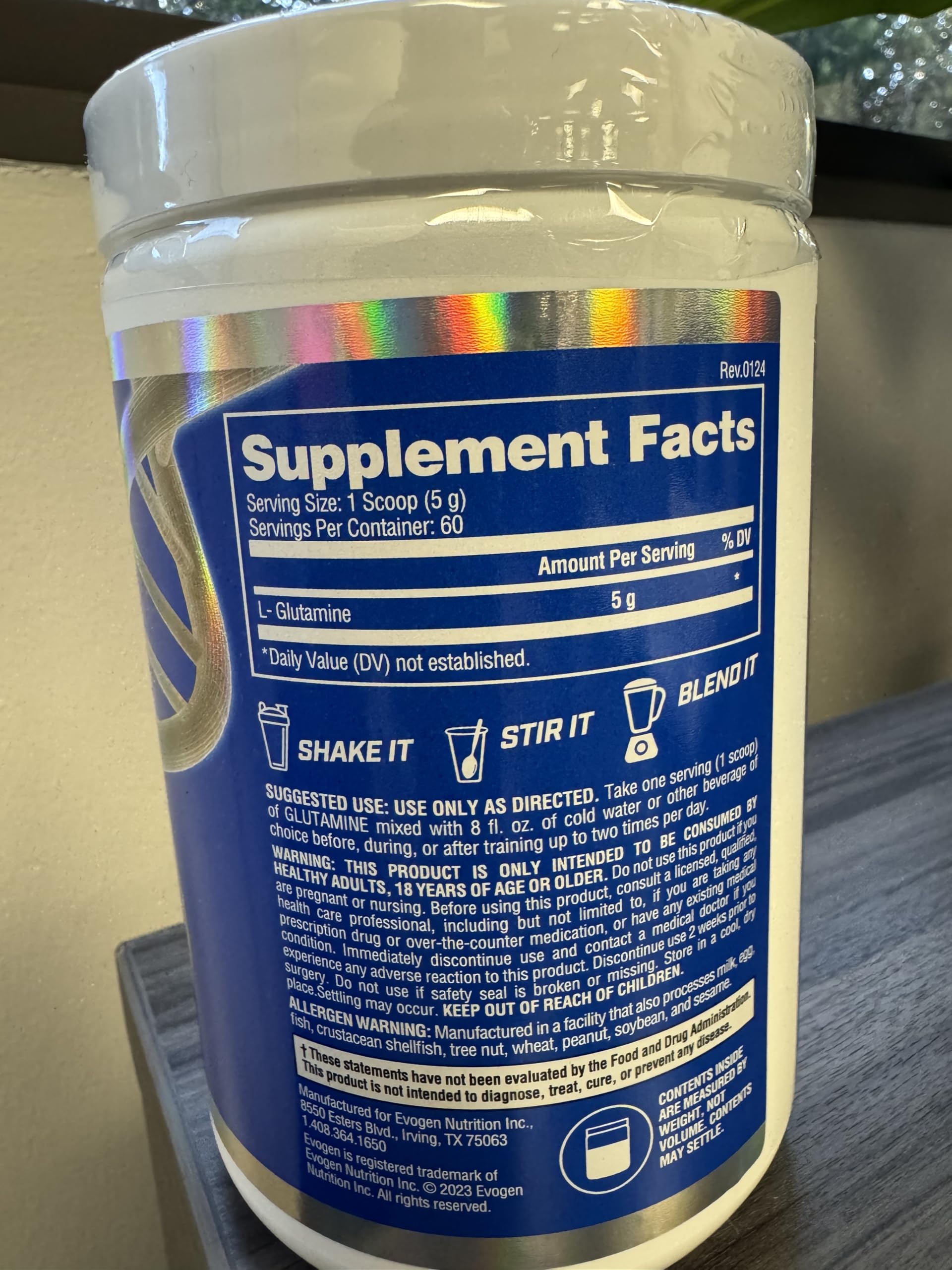 Unflavored Evogen Glutamine powder with scoop