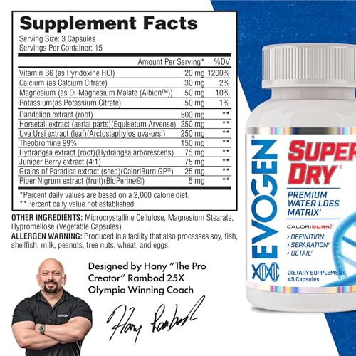 Evogen Super Dry capsules close-up emphasizing electrolyte-friendly formula