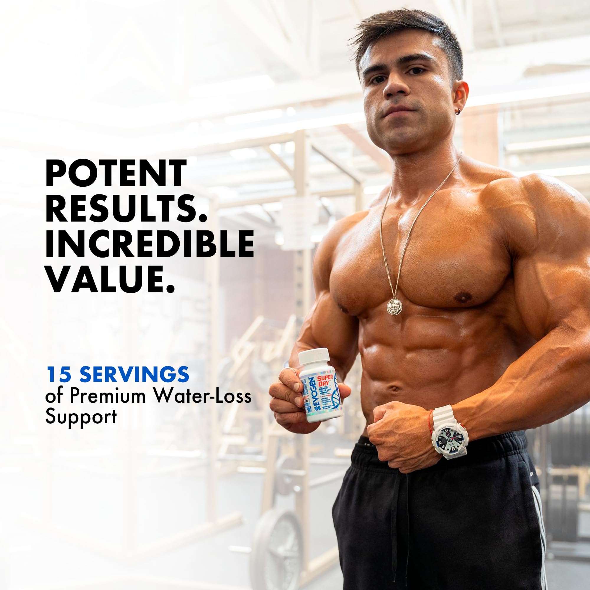 Evogen Super Dry competition prep setup with bottle and timer