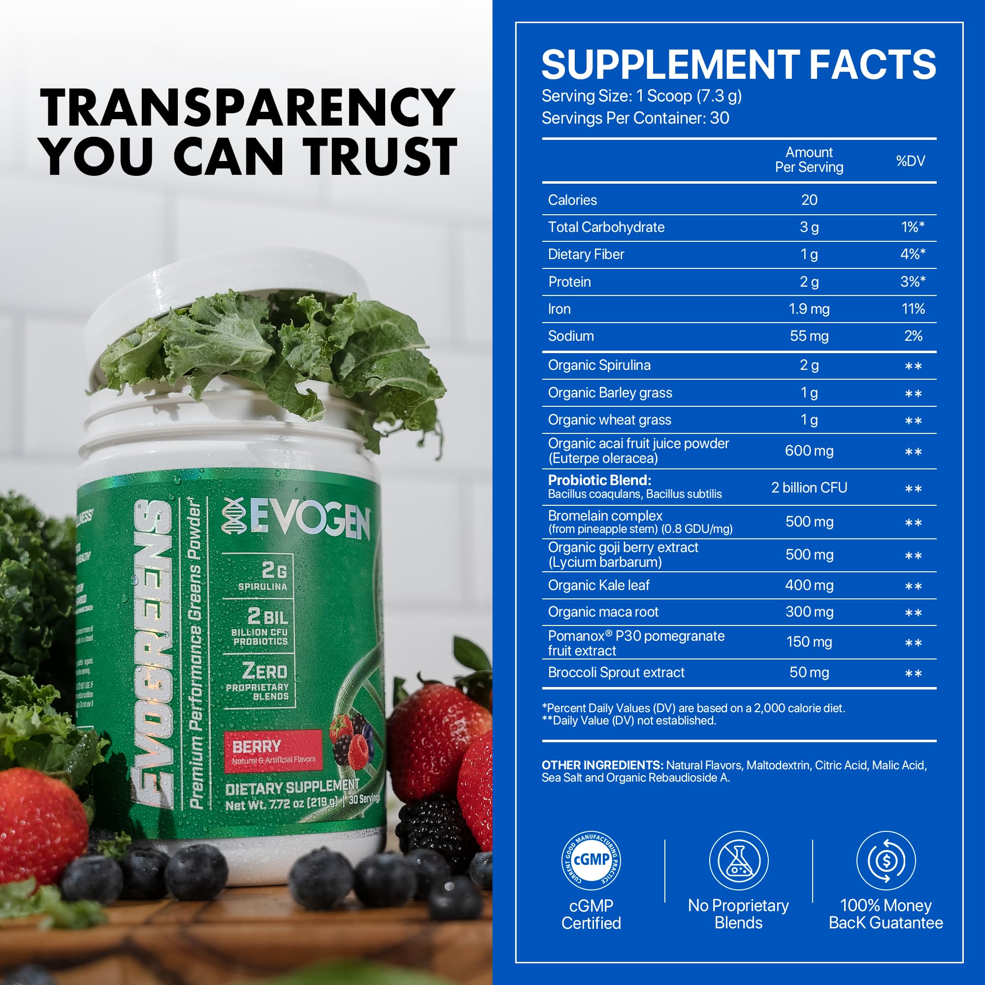 Evogreens Berry packaging on display