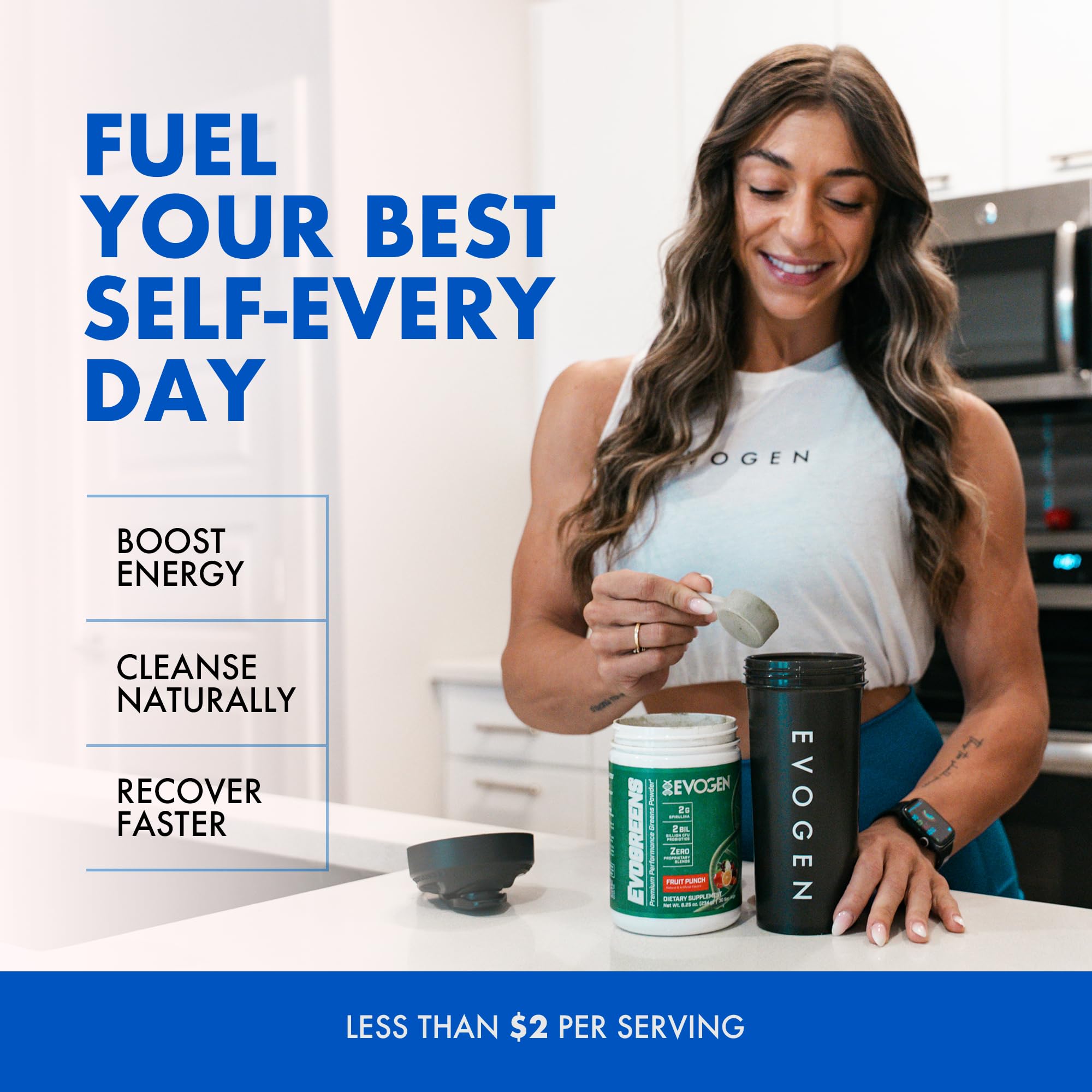 Serving scoop with Evogreens Fruit Punch powder