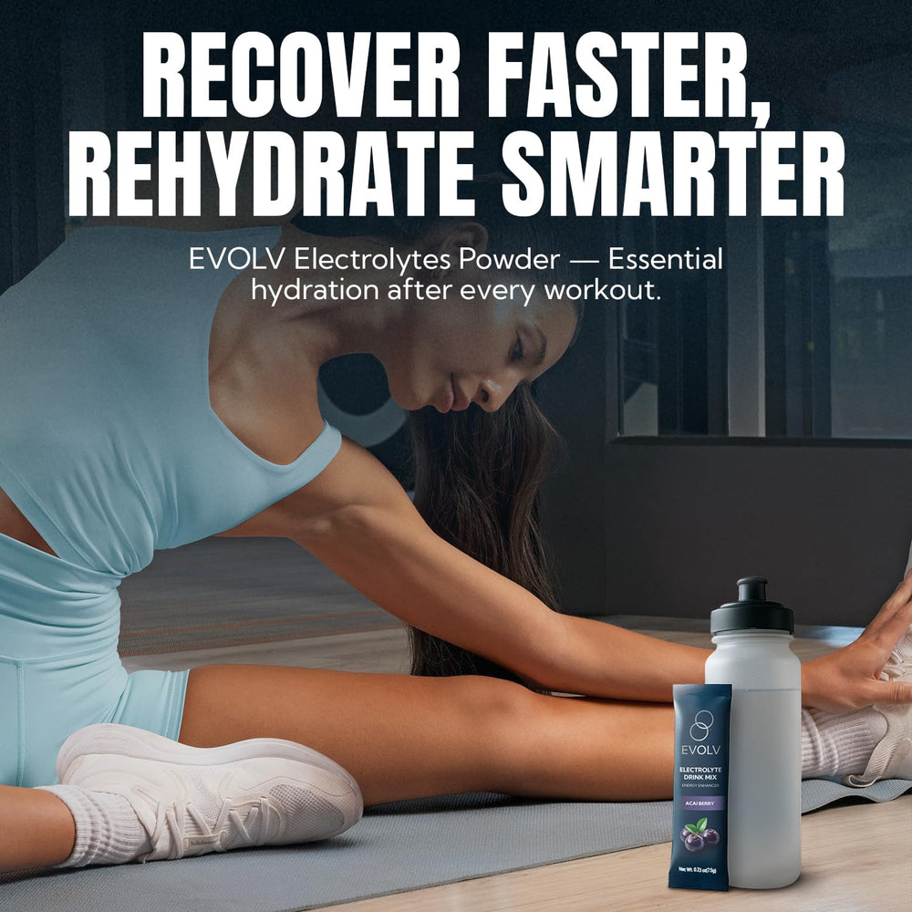EVOLV Electrolytes sports bottle with packet—easy mix during training.