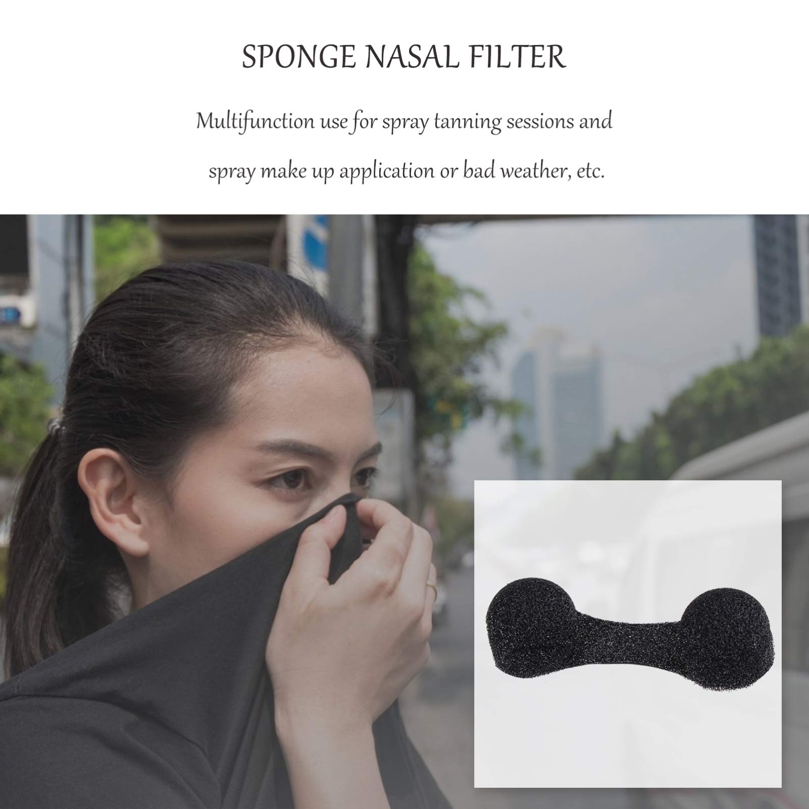 Nose filter blocks dust and spray tanning particles