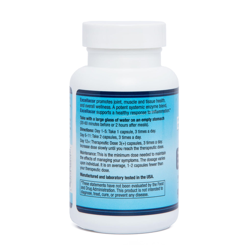 Excellacor bottle back label with nutrition facts