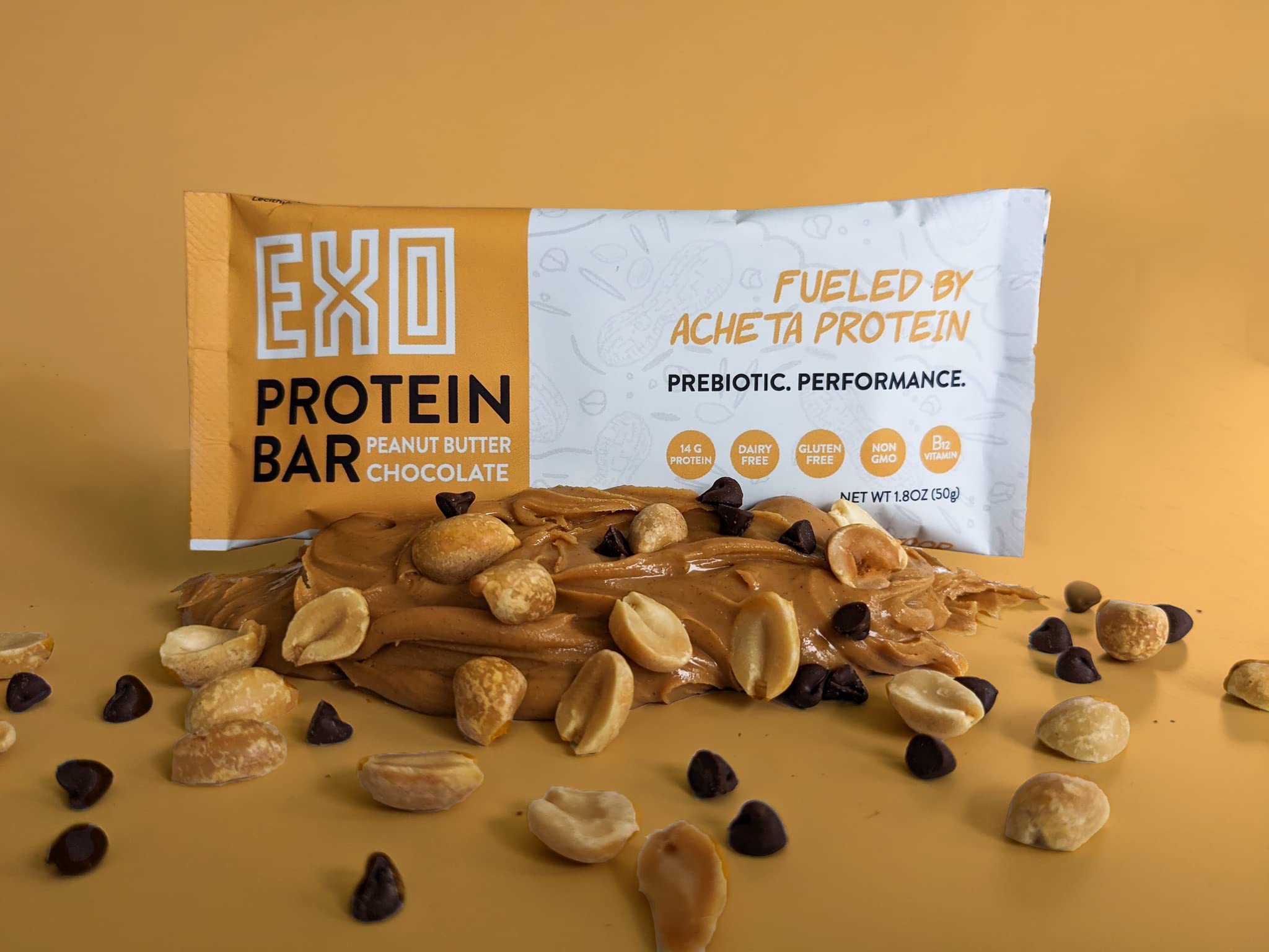 Exo peanut butter chocolate close-up with gluten-free appeal.