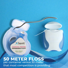 Packaging showing 50 meters of floss per container in 4-count pack