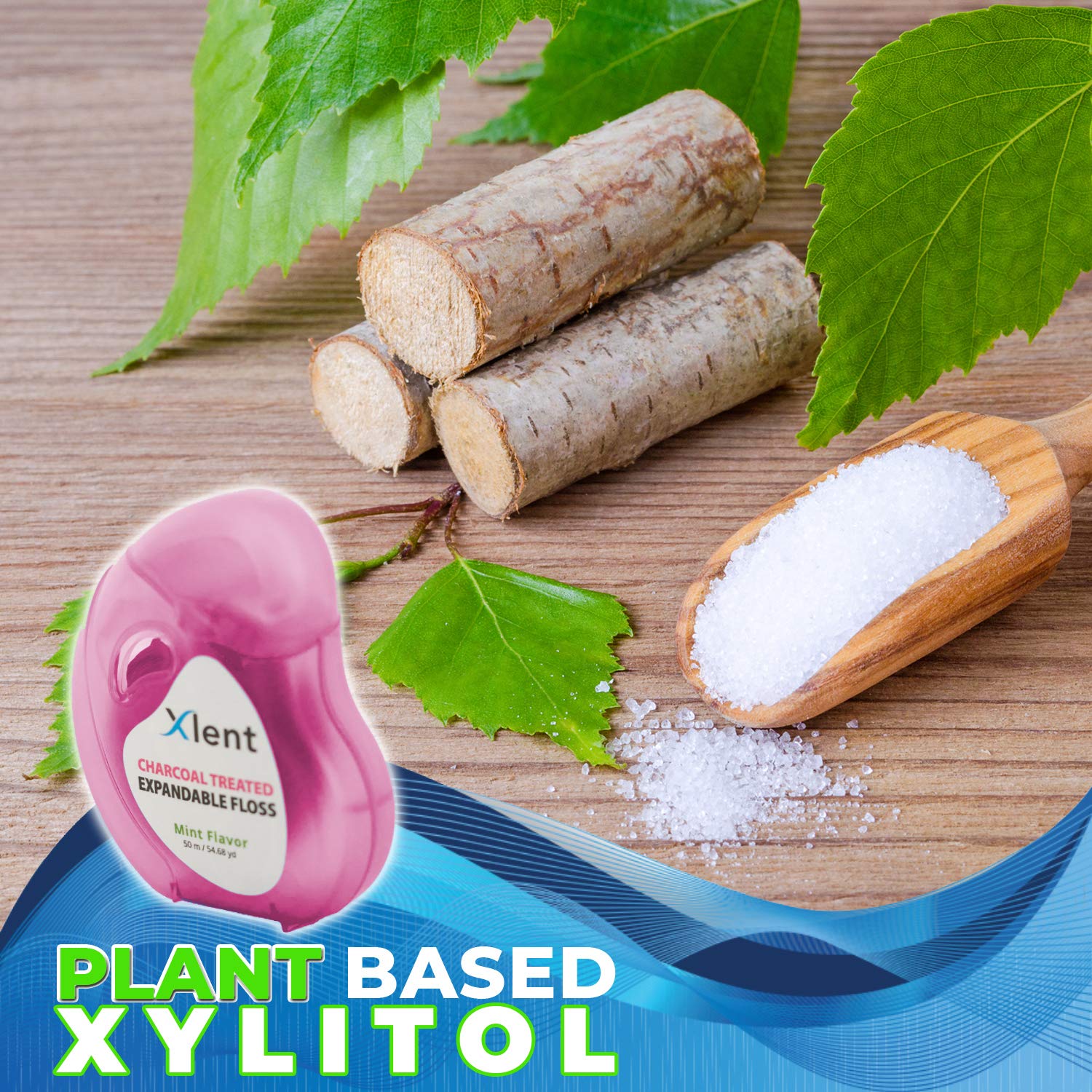 Minty fresh breath concept with floss in use