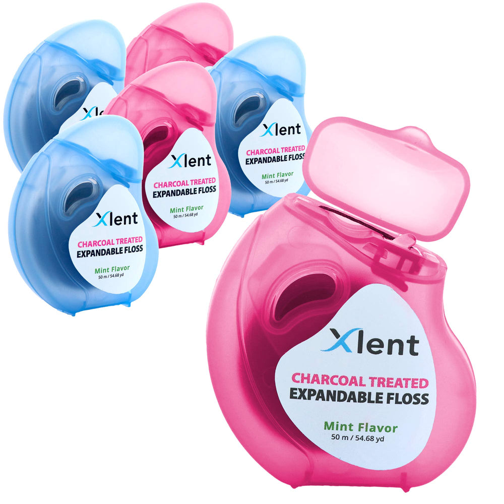 Expandable floss with activated charcoal and fresh mint packaging
