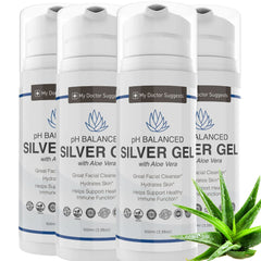 Front view of Extra Strength Colloidal Silver Gel 30ppm with Aloe in a 4-pack bottle