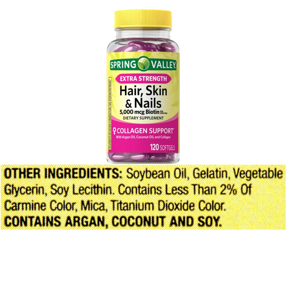 Front view of Spring Valley Hair Skin Nails bottle on white background